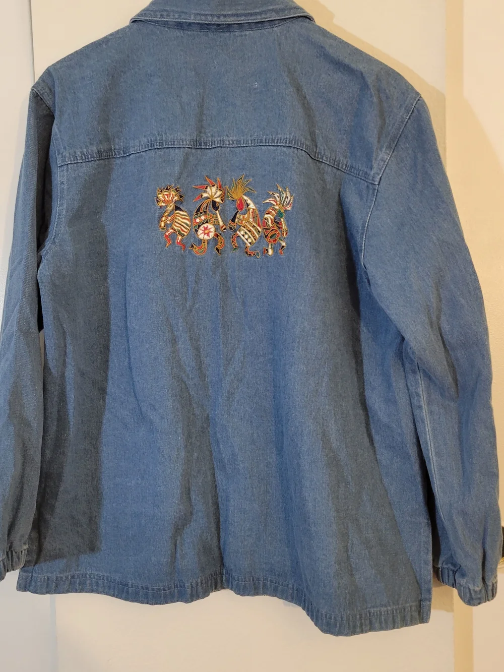 100 % Cotton Embroidered Denim Zip-Up Jacket - Southwestern Motif